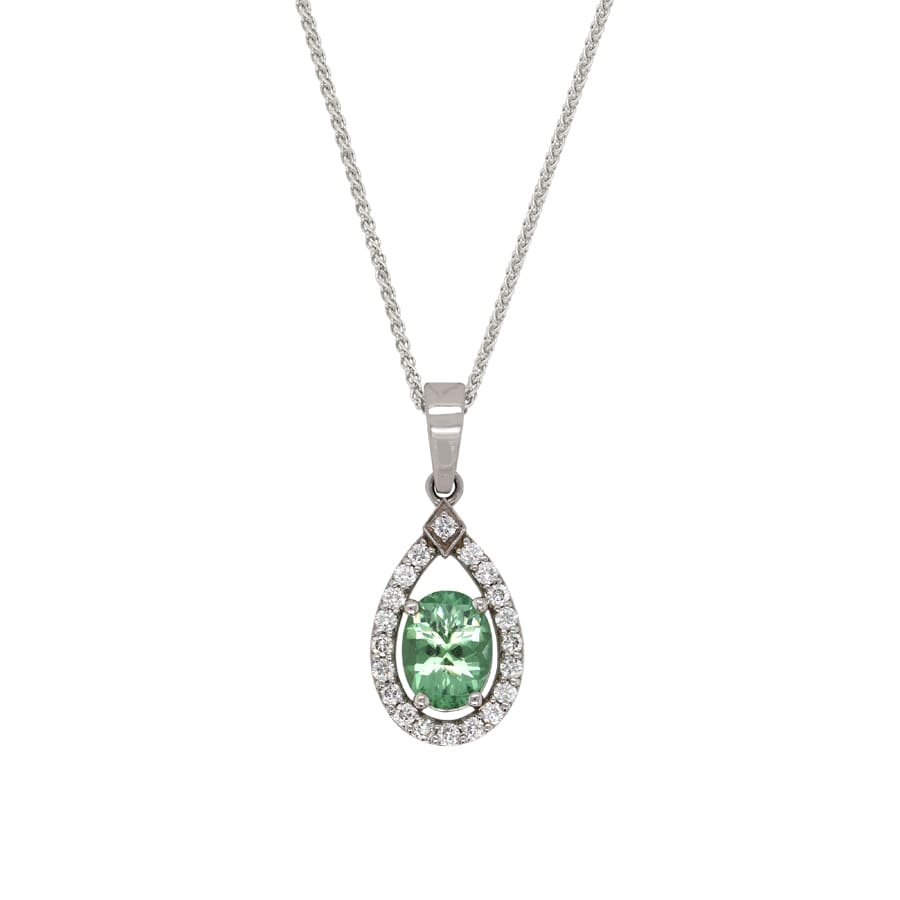 Maine tourmaline and diamond white gold pendant.
